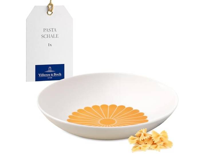 Villeroy & Boch - Fleur Soleil Pastaschale Gelb, Spülmaschinenfest Mikrowellensicher, Schale für Nudeln, Bowls und Salate, Tiefer Pasta Teller, Pastateller Orange, Essteller, Premium Porzellan