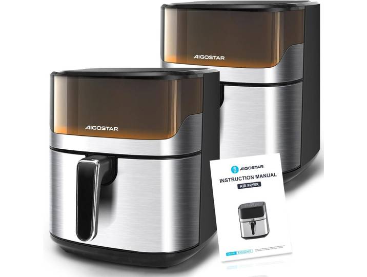 Aigostar Heißluftfritteuse, 1600.00 W, 6,5L XXL, Sichtfenster & 12 Programme mit 360° Heißluft