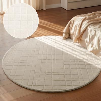Wollteppich VILLEROY & BOCH "Kenso", weiß (creme), H:15mm Ø:200cm, Wolle, Teppiche, Wolle, Kariert, Natur, Handgemacht, Wohnzimmer, Schlafzimmer, Hygge