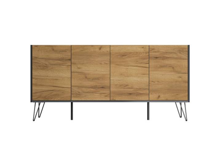 Mid.you Sideboard Posseik Industrial, Graphit, Eiche, Metall, 155x75.8x42 cm, stehend, Wohnzimmer, Kommoden & Sideboards, Sideboards