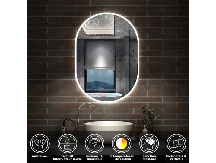 AICA Miroir salle de bain LED 50x70cm tricolore + anti-buée + dimmable + mémoire