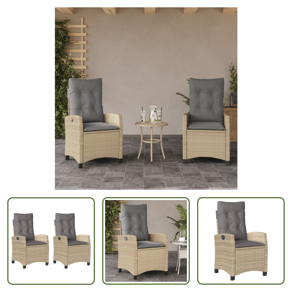 The Living Store Gartensessel Kissen 2Stk. Verstellbar Beigemischung Poly Rattan