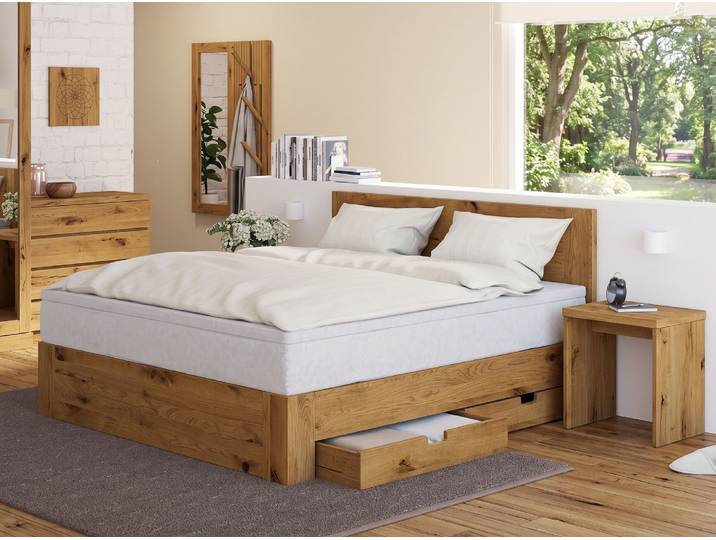 Wildeichenbett „Alois“ Boxspring 140 x 200 cm Massivholz Wildeiche