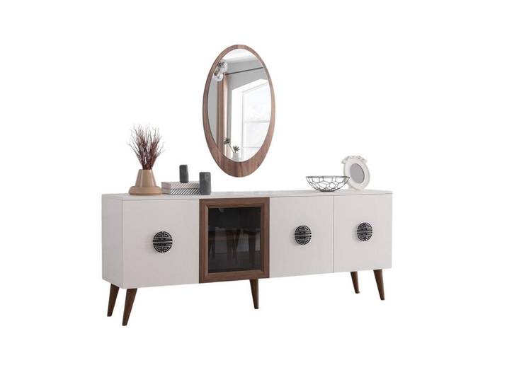 Xlmoebel Sideboard Luxus Sideboard mit elegantem Spiegel und hochwertiger Verarbeitung (Sideboard mit Spiegel, 2tlg.Esszimmer Set (Sideboard +Spiegel), Hergestellt in Europa
