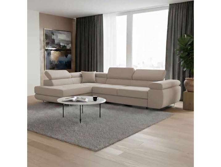 FORNIRO 24 Lendo Ecksofa 275x202x90cm Beige Wohnzimmer Couch Schlafsofa Mit Schlaffunktion & Bettkasten - L-Form ausziehbar Gäste bequem Stauraum Design hochwertig Eckcouch Komfort robust