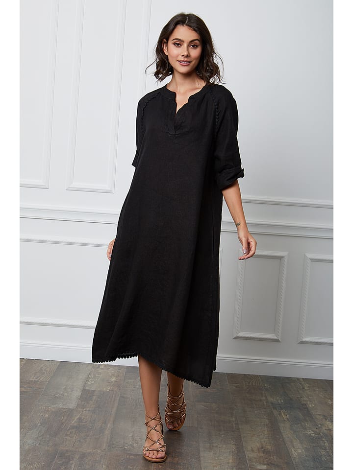 Fleur de Lin Leinen-Kleid "Granel" in Schwarz - XL