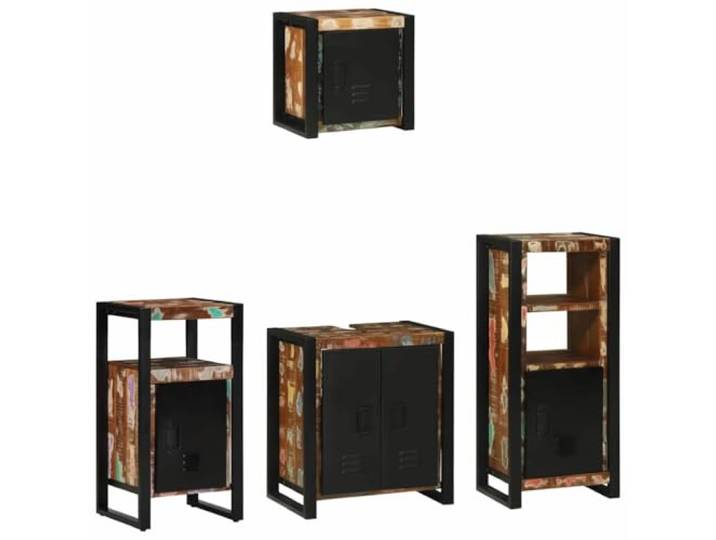 Badezimmermöbel Set 4 Stk Mehrfarbig Schwarz Eisen Massivholz Wandschrank Eisenrahmen, Massivholztüren, 4-teilig, verschiedene Größen, Wandmontage, feuchtraumgeeignet, pflegeleicht