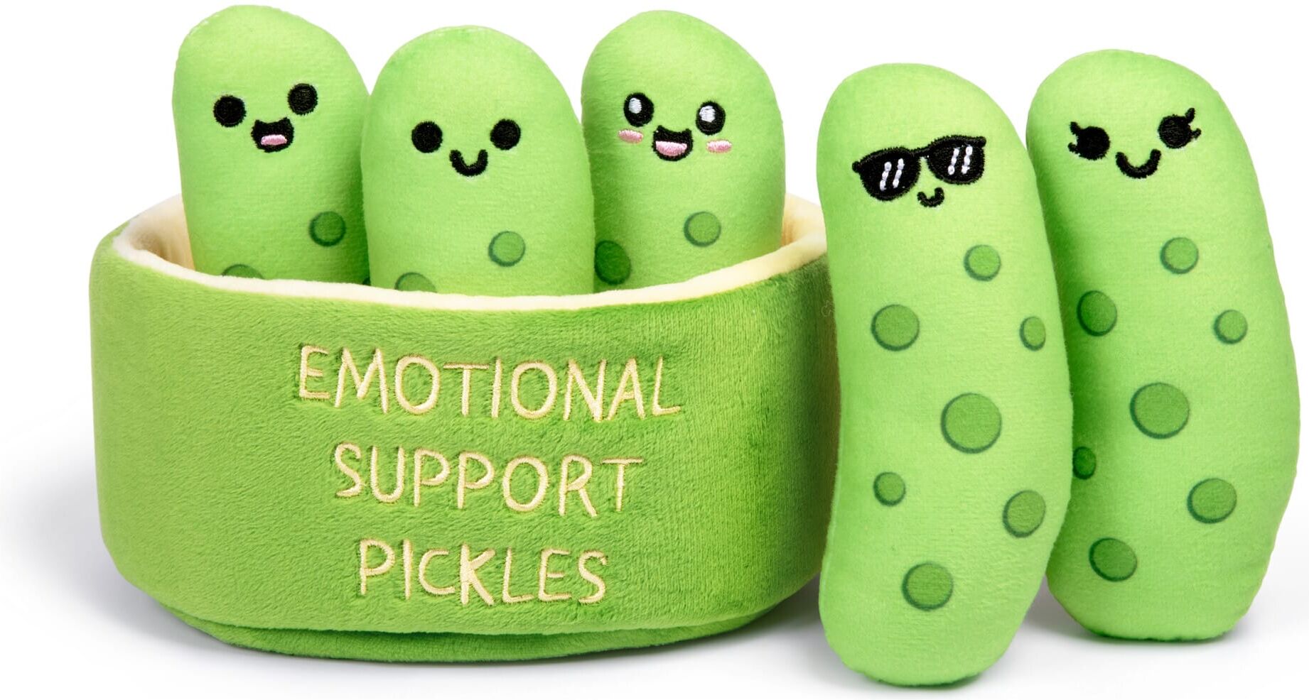 Relatable Emotional Support Pickles Plush Set – 5 Cuddly Snack Buddies for Kids, Green, Palm-Sized, Soft & Squishy, Emotional Support Toy