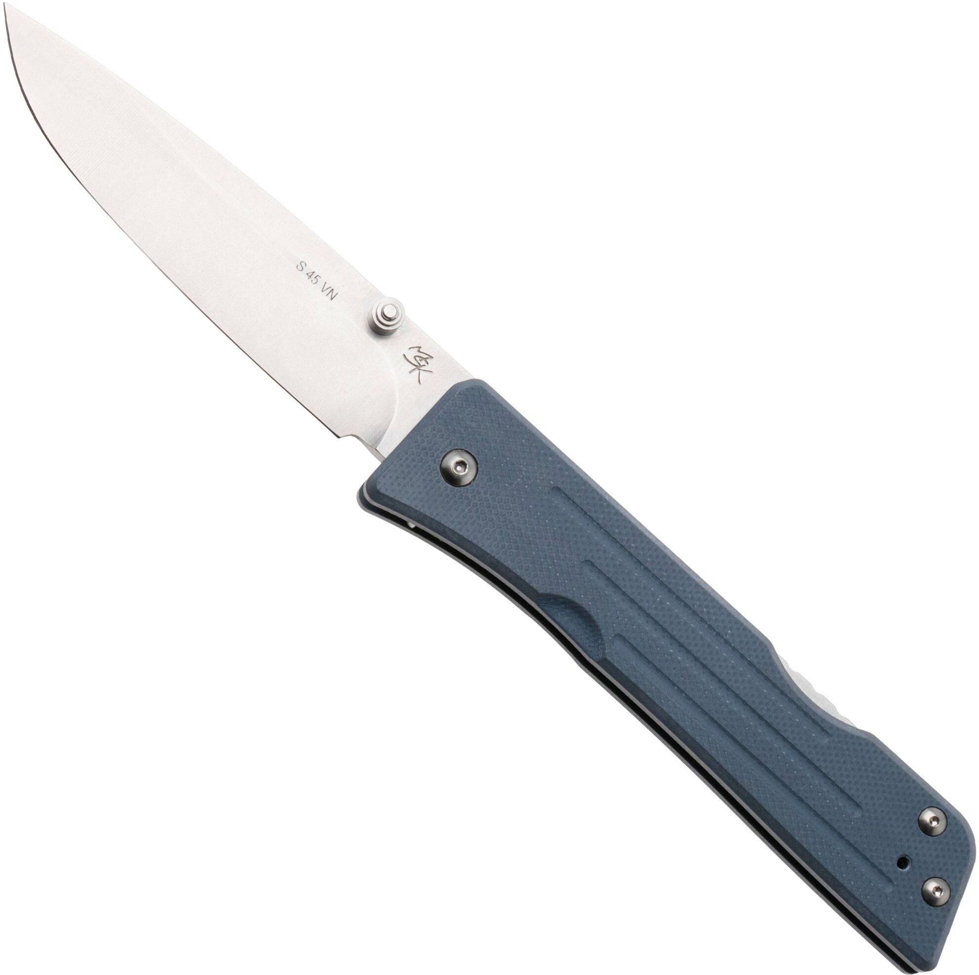 1881 Knife Works Route 66, RT68-DP-BLUE-G10, Tumbled S45VN Droppoint, Denim Blue G10 coltello da tasca, Greg Medford design