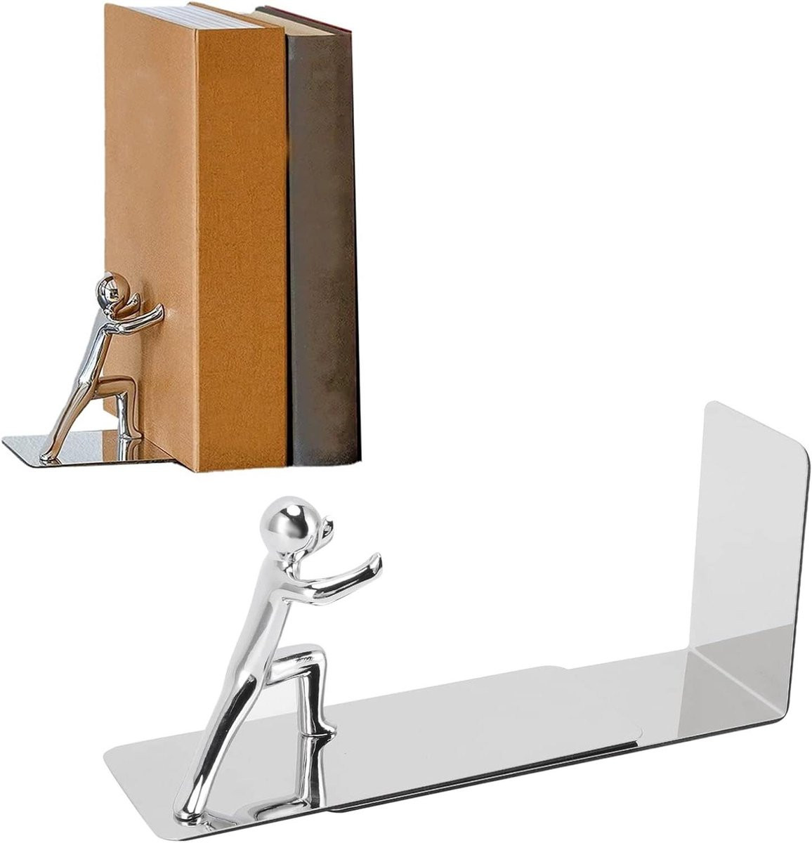 Zilveren Boekensteunen met Kung Fu Man Design - B/D/H: 19,5 x 11 x 7 cm