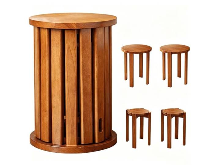 Holzhocker Runder Beistelltisch Schlicht Modern Stapelbar Mit geräuscharmen Rollen Für Wohnzimmer, Esszimmer, Zuhause(Wood)