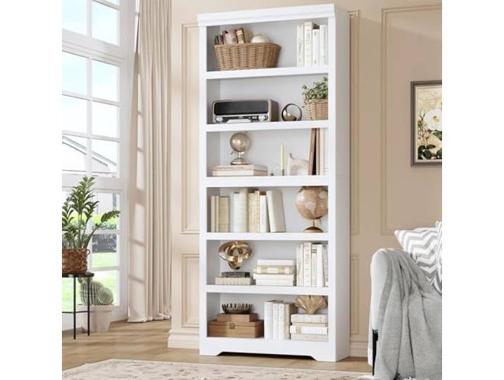 Virimolo Bücherregal 6 Ebenen, Standregal MDF 80x30x190cm, Holzregal Offenes Aufbewahrungsregal, Bücherregal für Büro, Wohnzimmer, Schlafzimmer, Kinderzimmer, Pflegeleicht, Kippsichere