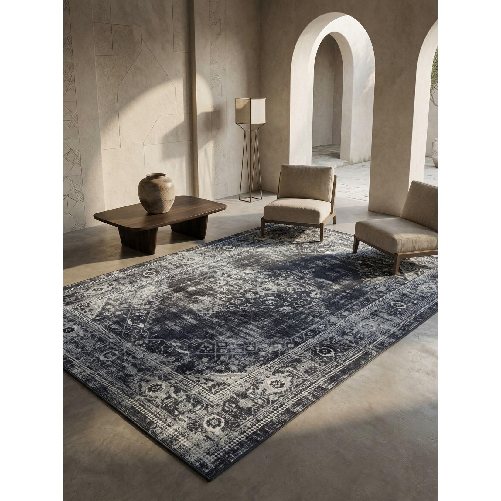 Flachwebteppich Waschbar PIZOL, orientalisch, Schwarz, 140 x 200 cm