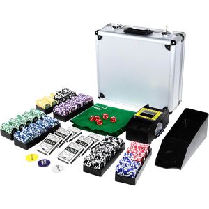 Nexos Pokerkoffer FP32451 Deluxe, Laser-Chips mit Wertaufdruck, aus Aluminium mit Chiphaltern, Mischer und Matte, 600 Chips