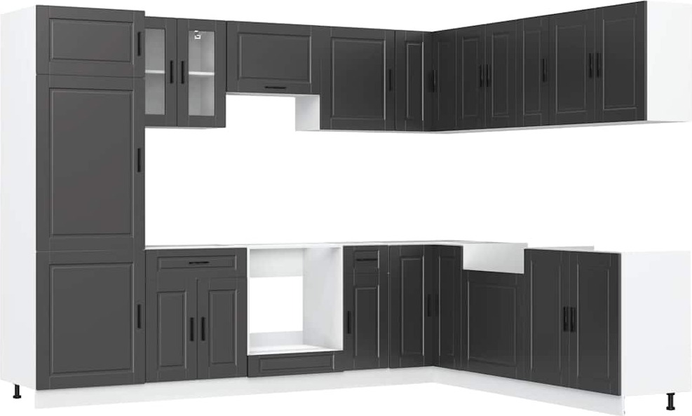 14-tlg. Küchenschrank-Set Porto Schwarz Holzwerkstoff