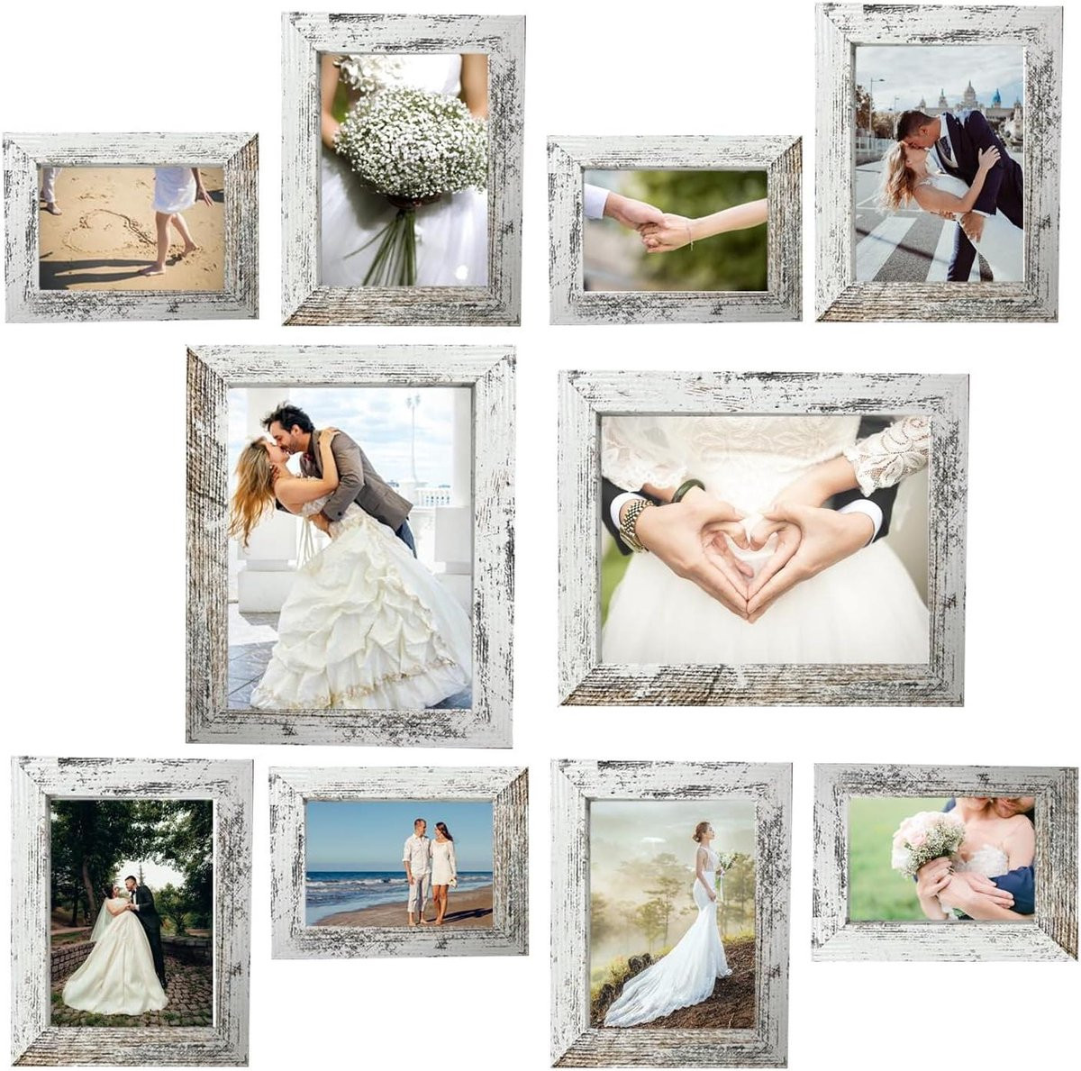 Set van 10 rustieke witte fotolijsten in boerderijstijl voor muurdecoratie