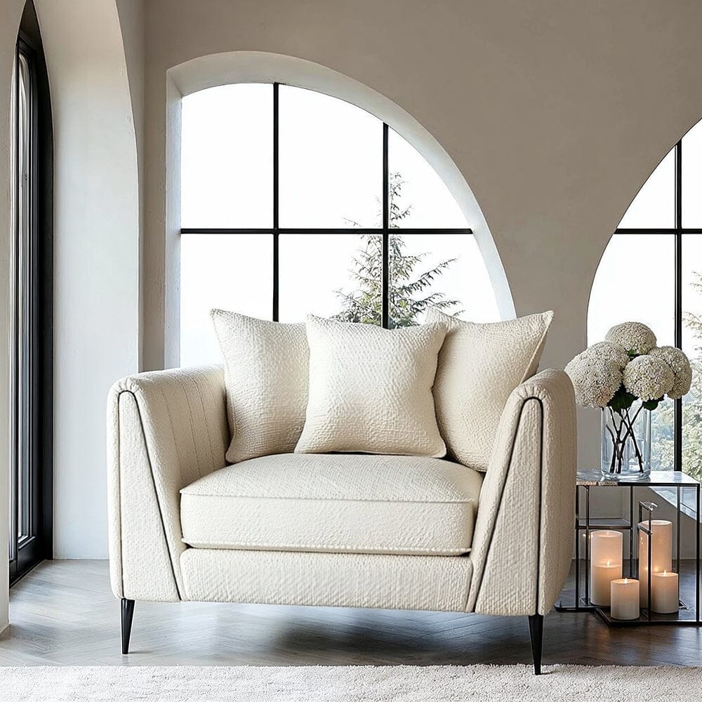 Alaina Cloud Bouclé Sofa Range with Black Legs, Pillow Back / Armchair