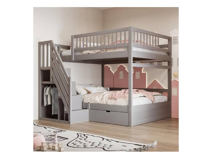 LuxusKollektion Etagenbett Etagenbett 140x200 Grau mit Stauraum (1-St)