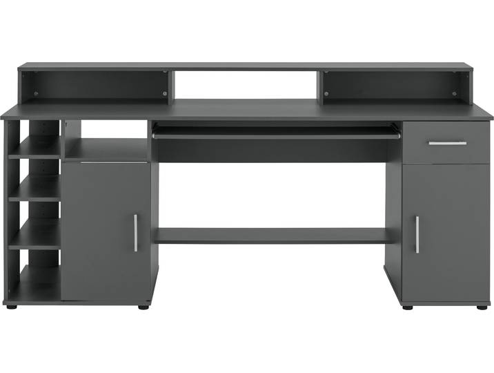 Schreibtisch VOGL MÖBELFABRIK Timra mit Monitoraufsatz, Tastaturauszug & Towerfach , grau (graphitgrau, graphitgrau, graphitgrau), B:178cm H:88cm T:60cm, Tische, Schreibtisch, Breite 154 oder 178 cm, Made in Germany