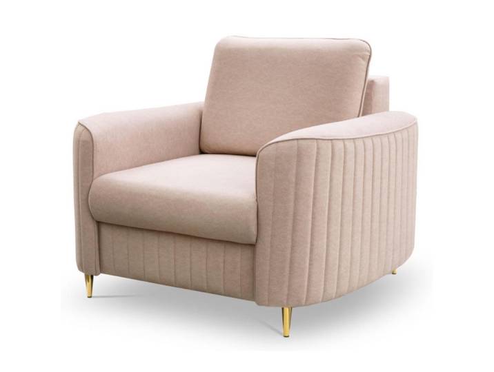 Sepro Meble Sessel Beige Loren Mit Steppung Auf Goldenen Beinen, 100x85x57 cm, Wohnzimmer, Sessel, Polstersessel