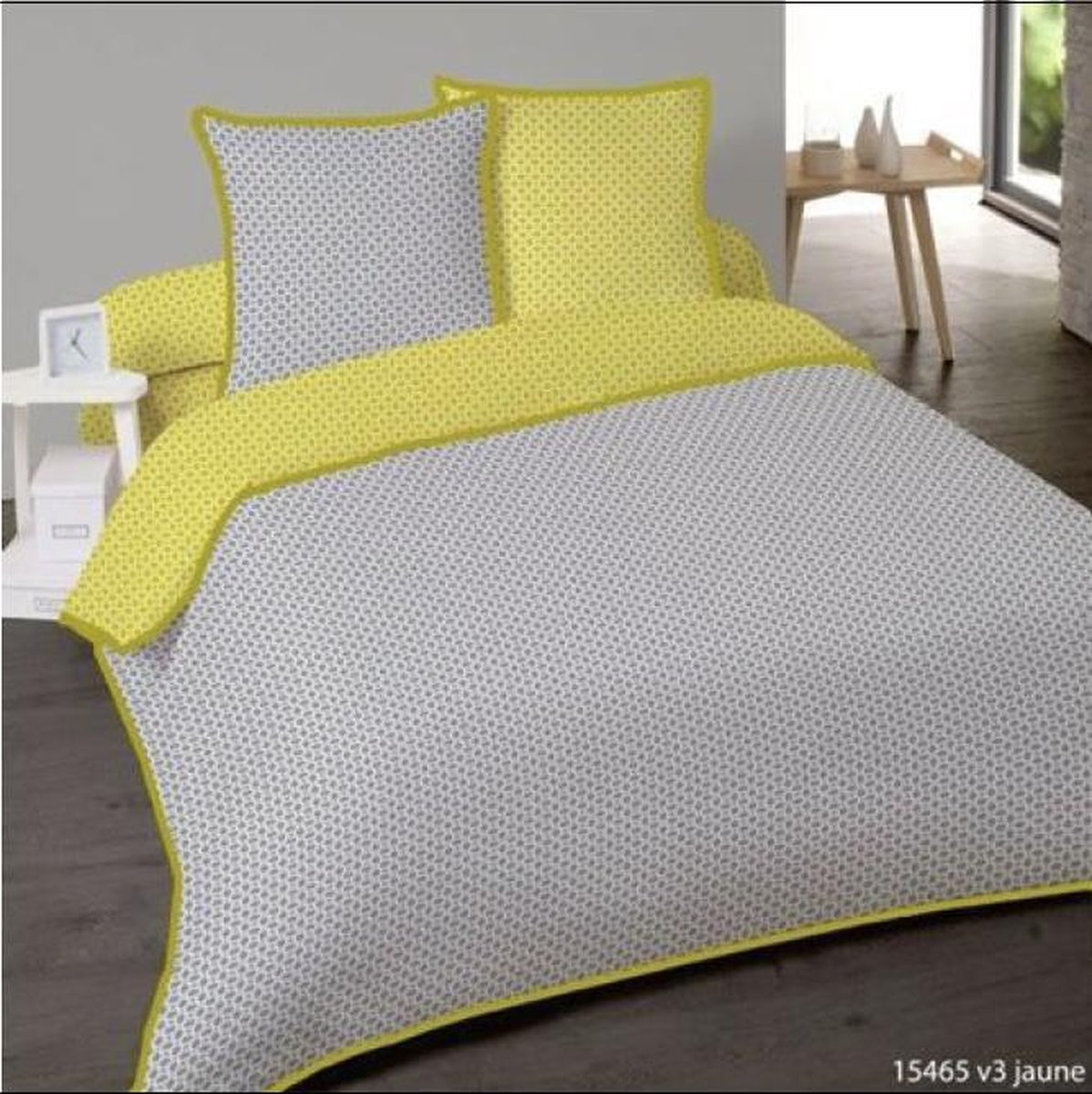 2-Persoonsdekbedovertrek Istres Jaune van katoen met 2 kussenslopen, Breedte: 240 cm, Hoogte: 220 cm, Kussenslopen: 65 x 65 cm