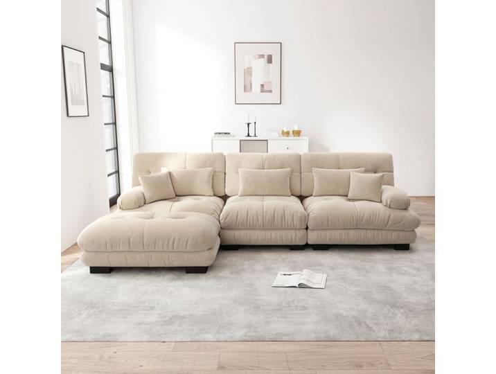 Canapé D'angle modulaire Cloud surdimensionné forme L - 3 Places avec Repose-Pieds Amovible pour salon chenille marron 313x145x81cm