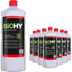 BiOHY Sanitärreiniger (9x1l Flasche) | Kalkzersetzendes Konzentrat für den Sanitärbereich | Badreiniger mit angenehme & frischen Duft | EXTRA STARK