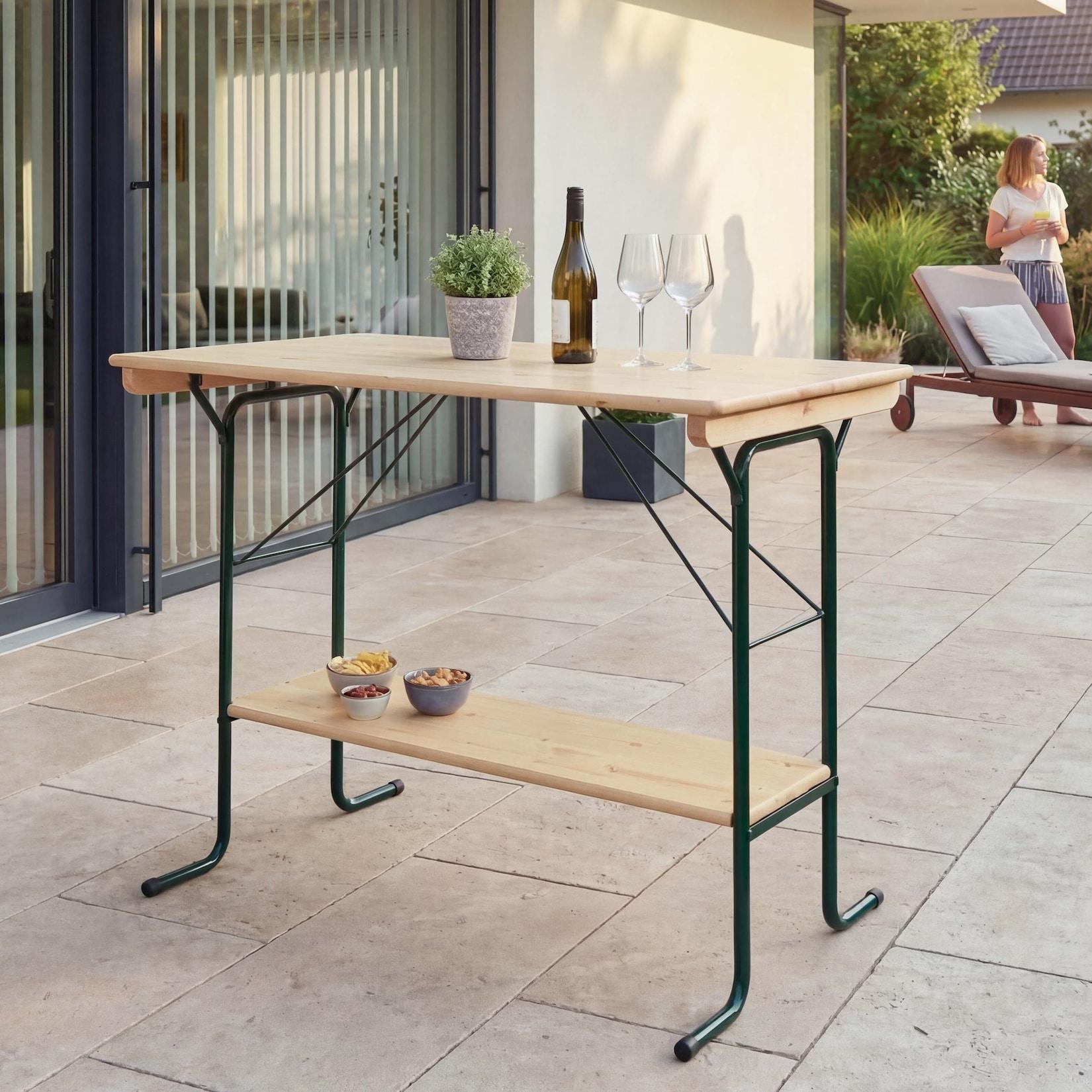 Stehtisch MCW-L67, Biergartentisch Biertisch Bierzelttisch Campingtisch, klappbar Metall Kiefer Holz 110x125x70cm MVG