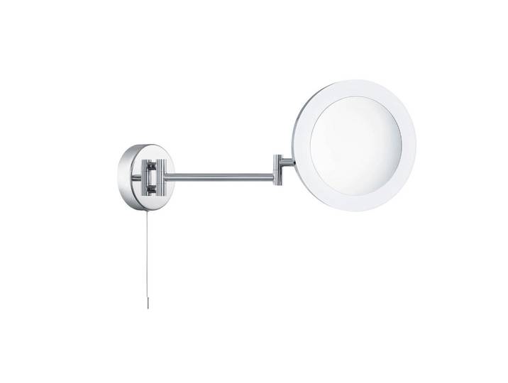 Badezimmer-Wandleuchte Bathroom Mirror, Chromfarben, Metall, Kunststoff, Glas, rund, 20 cm, Schnurschalter, Lampen & Leuchten, Innenbeleuchtung, Wandleuchten, Wandlampen mit Schalter