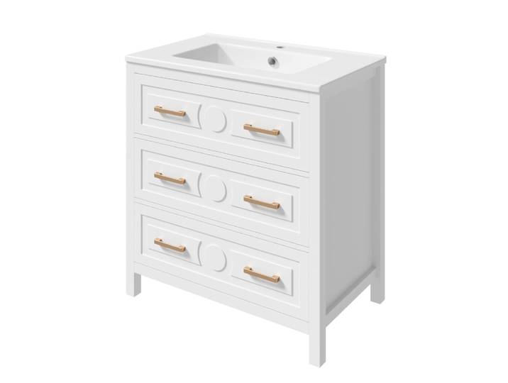 Meuble sous-vasque 76 cm blanc avec vasque céramique et 3 tiroirs