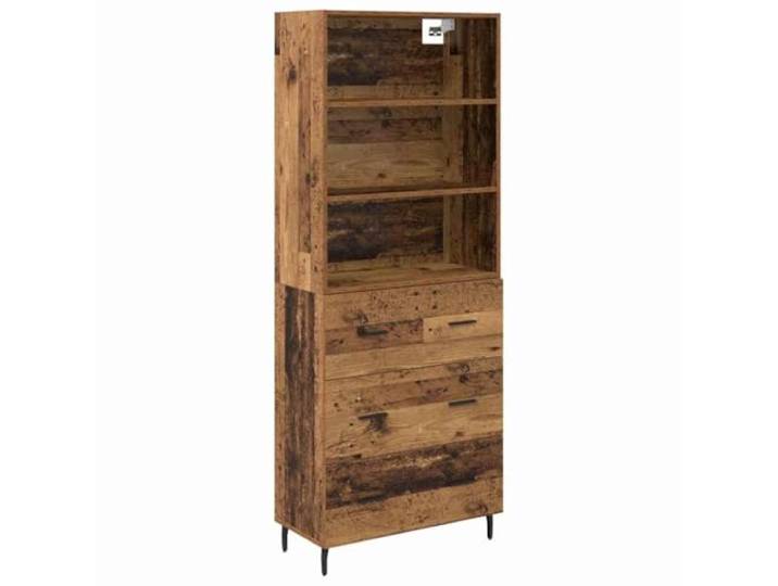 Highboard 2 Stk. Altholz 69,5 x 32,5 x 180 cm Holzwerkstoff Eisenknöpfe, stabile Beine, fertige Rückseite, Glas, klare Linien, Wohnzimmer, Essbereich