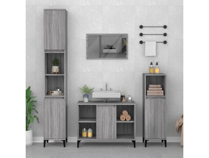 Gris Ensemble de meubles de salle de bain 3 pièces SARAZYJ ARMOIRE WC MODERNE Sonoma gris E614