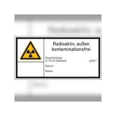 König Werbeanlagen Warnschild Strahlenschutz Radioaktiv, außen kontaminationsfrei (E200) - 148x74 mm Folie selbstklebend