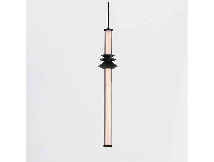 Suspension Stalactite type A Ø 8cm Noir/Noir Câble en ABS, douille en ABS, rosace en aluminium, corps de lampe en aluminium LED