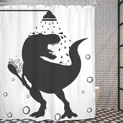 Uplift Essentials "Creative Kids ""Cat Riding Dinosaur"" Shower Curtain style 13 71 In X 71 In"