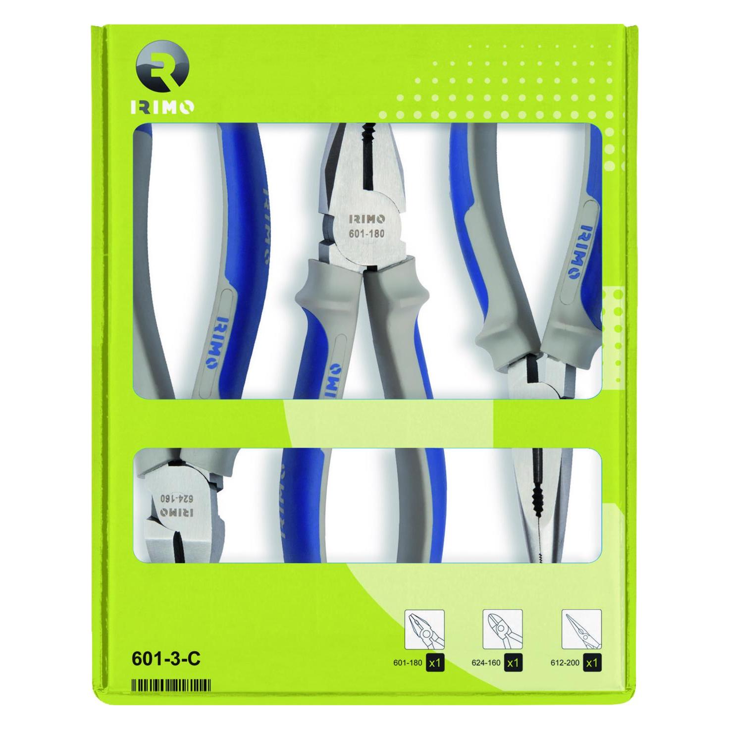 Irimo tangsaet med 3 dele 2-komponent sidebide-, spids og kombinationstang (270 mm) (601-3-C)