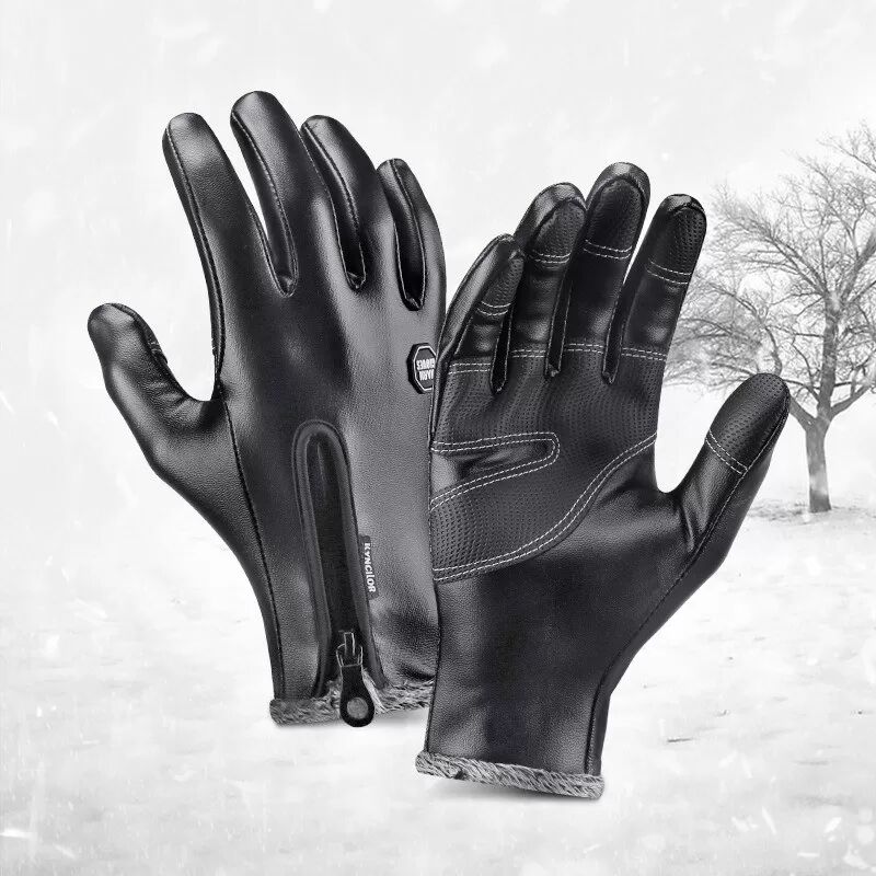 INF Winddichte, warme Fahrradhandschuhe - PU-Leder Thermohandschuhe für Motorrad, E-Bike XL