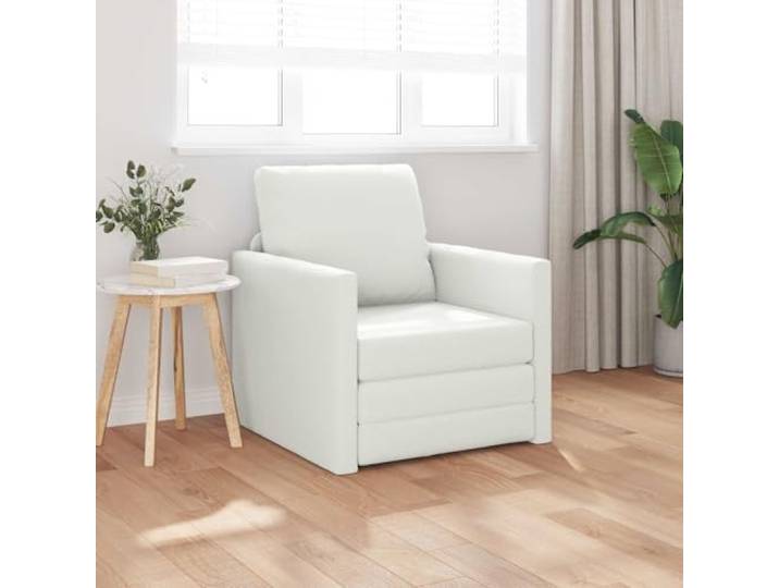 KTHLBRH Schlafsofa 60 cm weiß Kunstleder Kann in ein Bett umgewandelt werden, Gestell aus Metall, Kissen mit abnehmbaren Reißverschlüssen, 110 kg Tragkraft