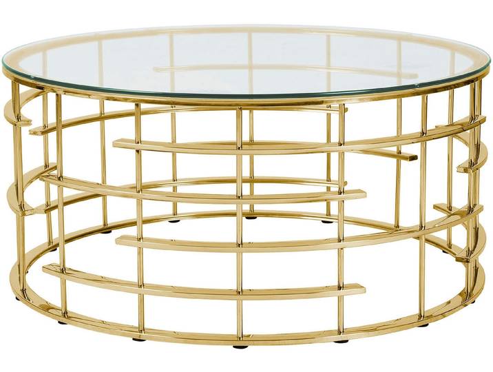 Couchtisch SALESFEVER Glastisch: Stil und Funktionalität Wohnzimmertisch , gold (gold, gold, klar), B:90cm H:42cm T:90cm, Metall, Sicherheitsglas, Tische, Couchtisch, Gestell gefertigt aus rostfreiem Edelstahl