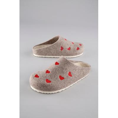Clog ANISTON SHOES, Damen, Gr. 36, Textil, taupe, rot, Schuhe Clog, Hausschuh, Homeslipper mit Herzchen-Stickerei