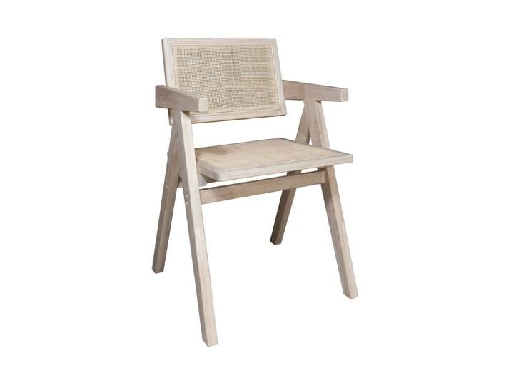 Chaise de bureau en bois de pin et canage beige
