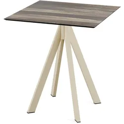 Feros Infinity Terrassentisch Sand gestell + Tropical Wood HPL 70x70 cm