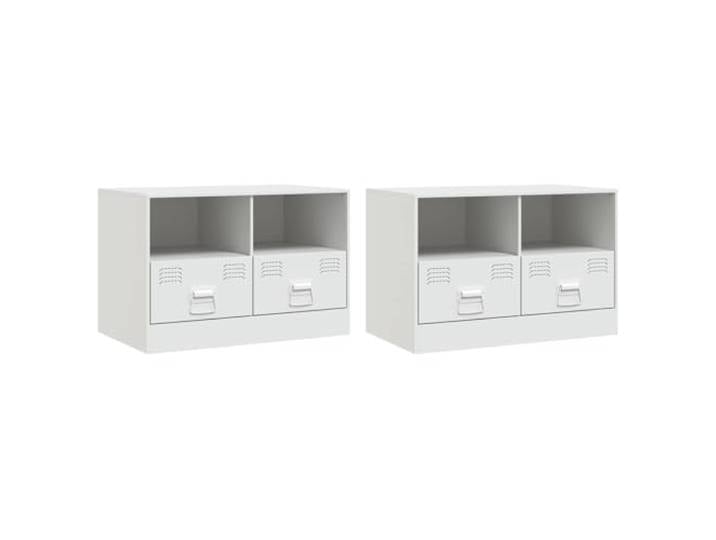 hliofuir TV-Schrank 2er Set Stahl Weiß Lowboard Fernsehtisch 67x39x44cm Vielseitige TV-Kommode fürs Wohnzimmer oder Büro: 2 Schubladen, 90 kg Tragkraft pro Schrank und langlebiger Kaltwalzstahl.