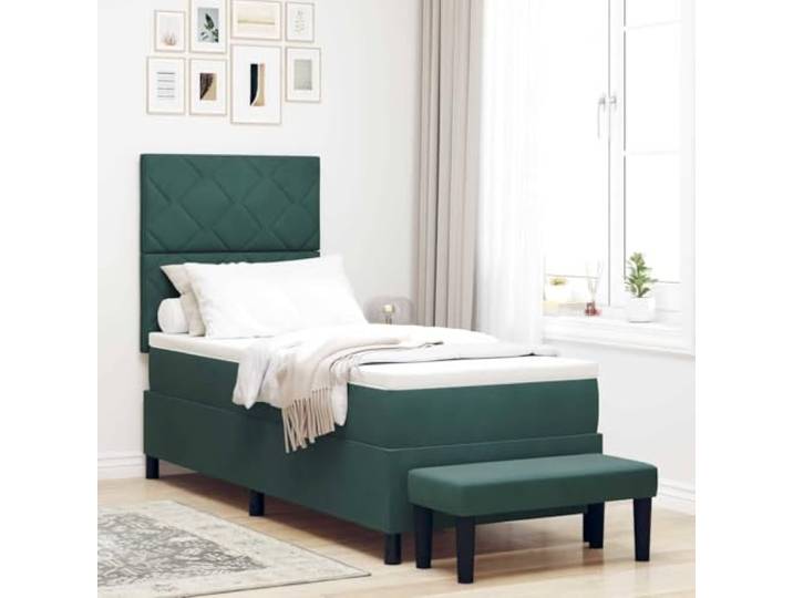 Samt Kopfteil Eleganter Rückzugsort Boxspring 80 x 200 cm Dunkelgrün Boxspringbett mit Matratze Dunkelgrün 80x200 cm Samt Bett mit Kopfteil Lattenrost Holzrahmen Schlafzimmer Möbel