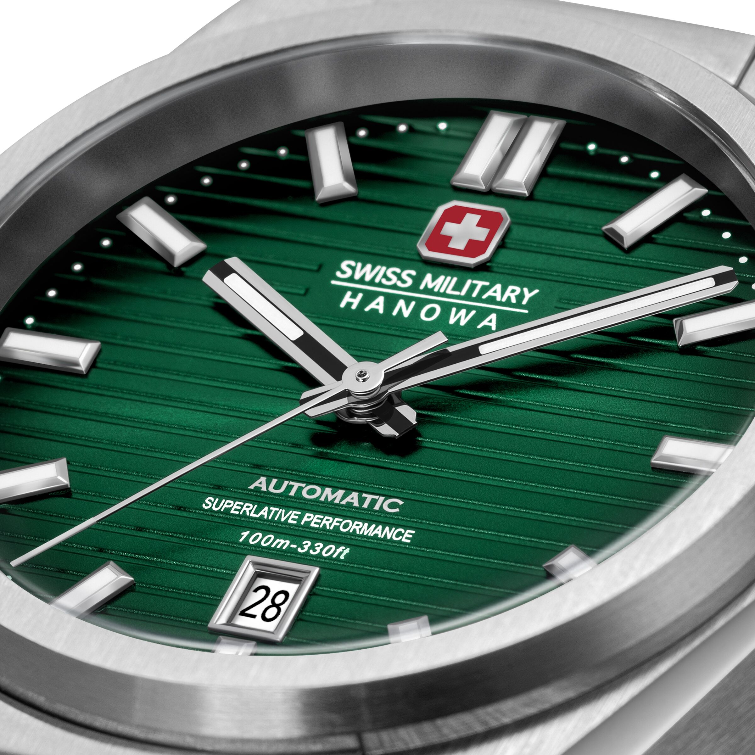 Automatikuhr "Avalanche", grün (silberfarben, grün, grün), SWISS MILITARY HANOWA, Armbanduhren, Herren, silberfarben, Automatikuhr, Armbanduhr, Herrenuhr, Swiss Made, Mechanische Uhr, Edelstahlarmband