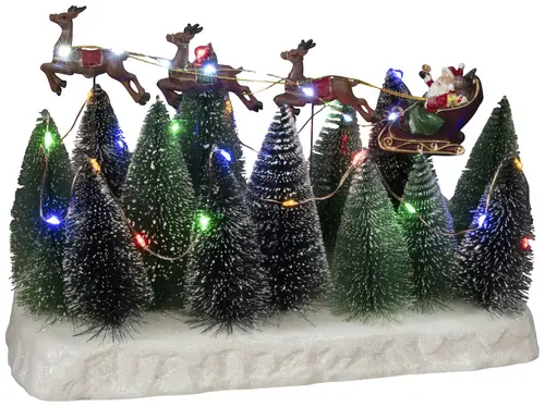 Konstsmide 4176-000 LED-Szenerie Weihnachtsmann im Schlitten mit Rentieren Mehrfarbig LED Bunt mit Glitzer