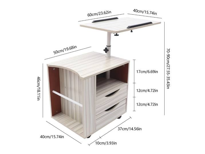 Table de chevet fonctionnelle en bois pour chambre à coucher, rotative et réglable avec tiroirs, roulettes et étagères ouvertes pour chambre à coucher