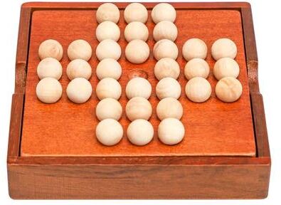 Inspire Curations Wooden Peg Solitaire Board Game, Single Player Diamond Puzzle For Focus & Logic white