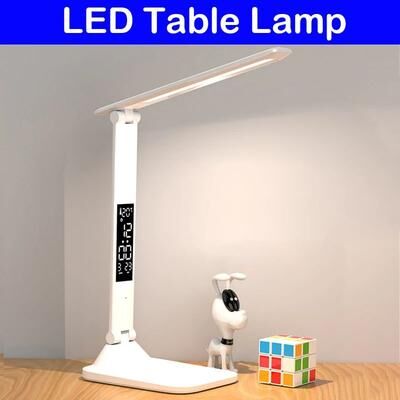 Inspired Finds USB Charging Folding LED Desk Lamp With Touch Dimming, Alarm Clock, And Thermometer USB Charging Folding LED Desk Lamp With Touch Dimming, Alarm Clock, And Thermometer