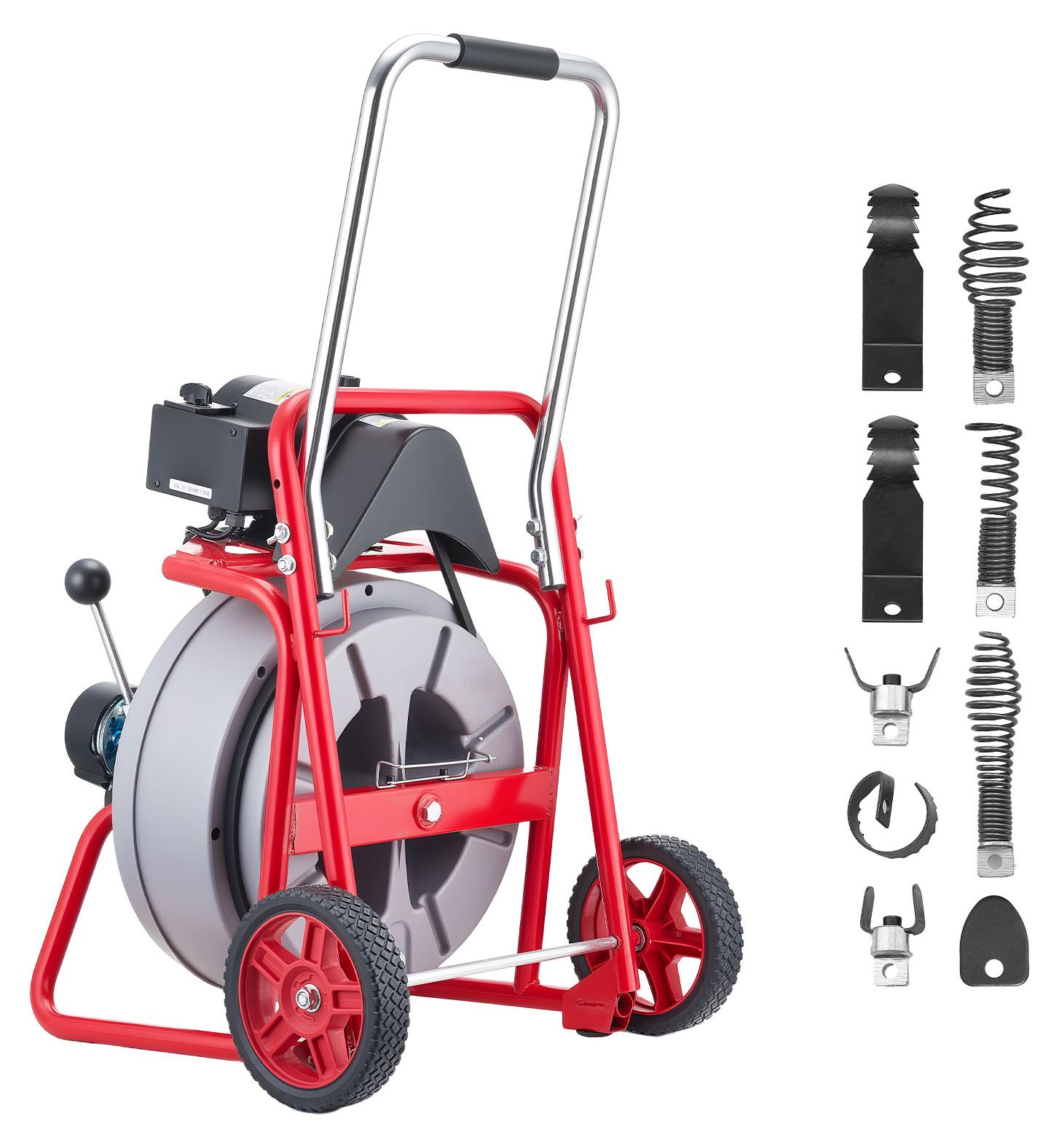 Rohrreinigungsmaschine mit Automatischem Vorschub, 22m x 13mm Rohrreinigungsspirale mit 7,5 Zoll Rollen, Elektr. Abflussreiniger für 5-15cm Rohre, Rohrreinigungsgerät für Abflüsse Waschbecken